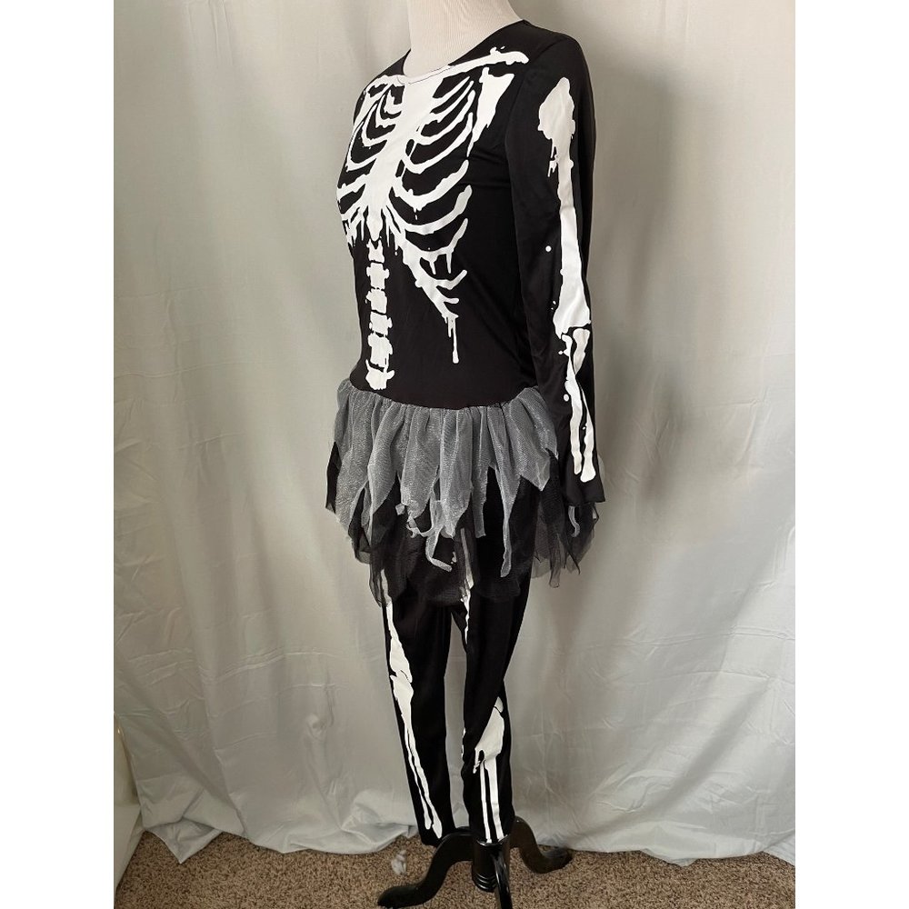 Girls Black/White Skeleton Tulle Bottom Top & Pant Halloween Costume - Picture 9 of 12